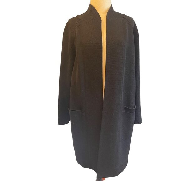 womens black knit jacket / long structured cardigan  classic open front - Picture 1 of 10